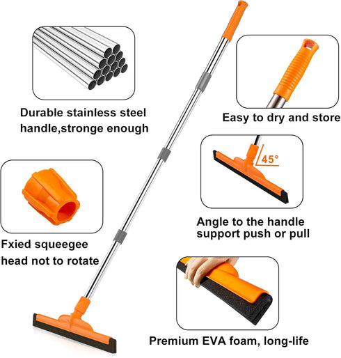 ITTAR Multi-Purpose Floor Squeegee: Heavy Duty Squeegee Broom with Adjustable 62" Stainless Steel Pole