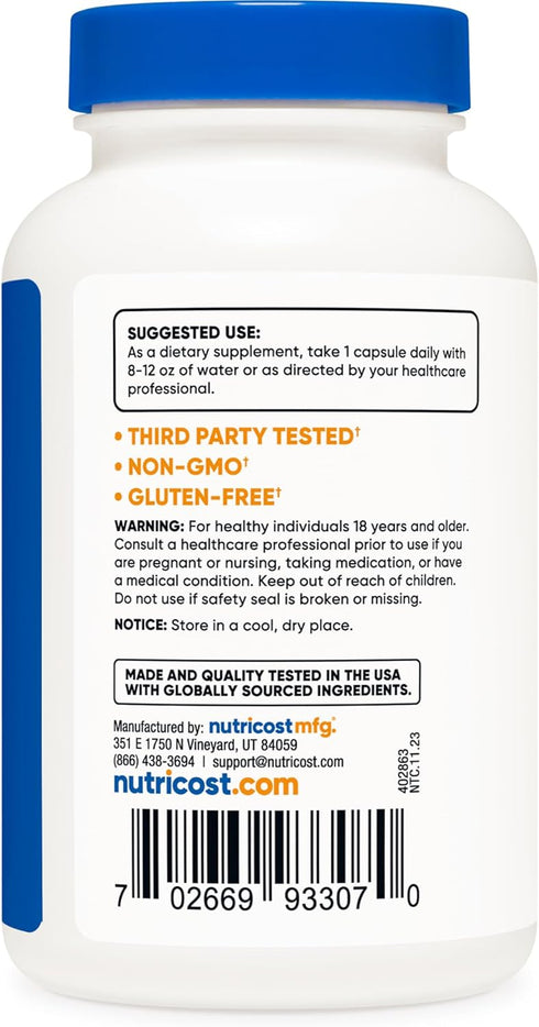Nutricost L-Tryptophan 500mg, 120 Capsules with BioPerine, Gluten Free, Non-GMO