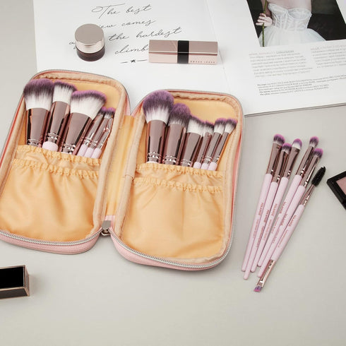 Makeup Brushes with Case, MAANGE 18 Pcs Professional Synthetic Brush Set, Foundation, Blush, Eyeshadow Kit (Pinkgold)