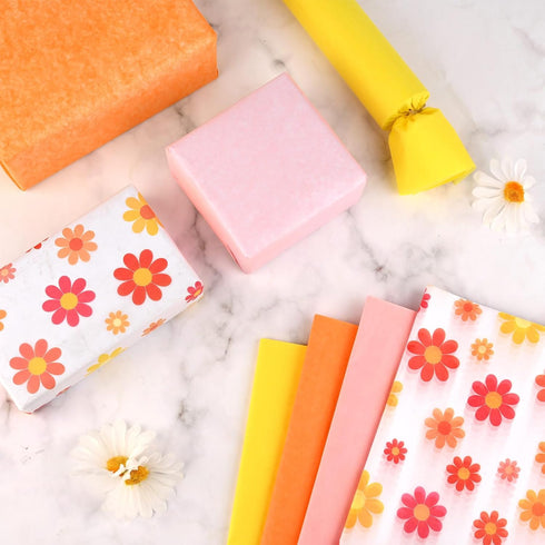 100 Sheets 20 * 14 Inches Boho Tissue Paper, Retro Orange Yellow Pink Color for Gift Wrapping and Crafts