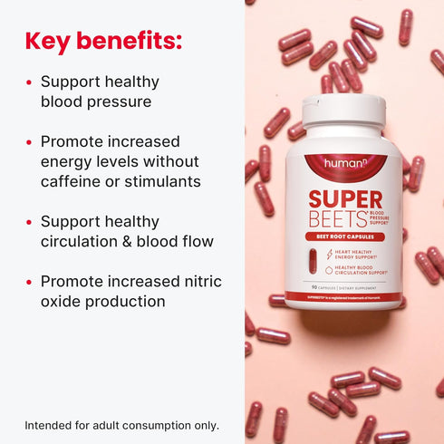 humanN SuperBeets Beet Root Capsules 1000mg 90 Count for Nitric Oxide Production and Blood Pressure Support