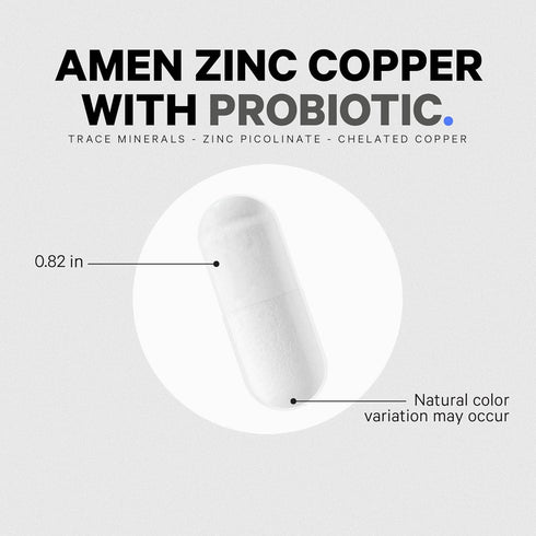 Amen Zinc & Copper Supplement + Probiotics - 50 mg Zinc Picolinate, 90 Capsules, 3 Months Supply