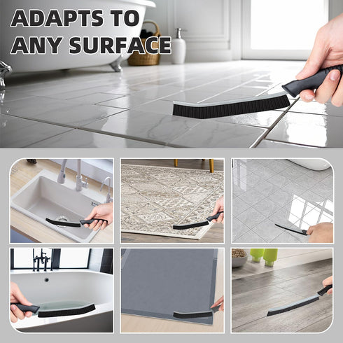 3 Pcs Hard Bristle Cleaning Brush Set, Grout Scrub Brush for Tile Crevice, Bathroom Kitchen Gap Cleaning Tools (Black)