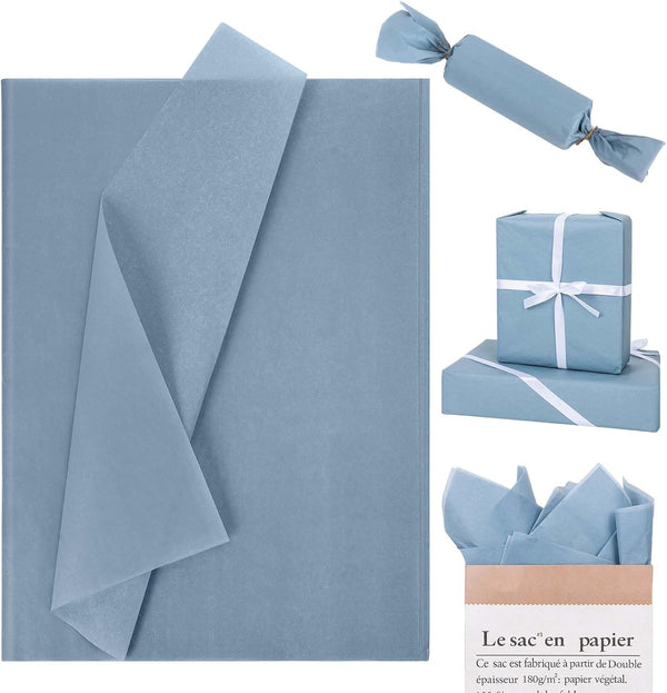 Whaline 100 Sheets Dusty Blue Tissue Paper, Pastel Blue Gift Wrapping Paper Bulk for Wedding, Birthday, Baby Shower
