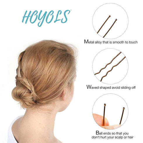 Hoyols U Shaped Hair Pins, Metal Curved Bun Clips for Women, Decorative Hair Accessories with Case, 100 Count