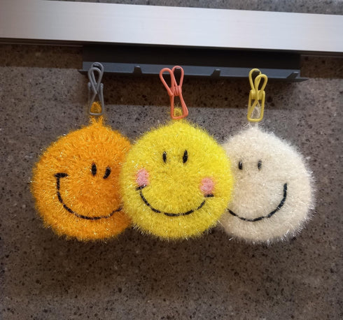 4 Count Fun Smile Face Dish Scrubbers, Premium Quality Acrylic Dish Cleaning Sponges for Kitchen