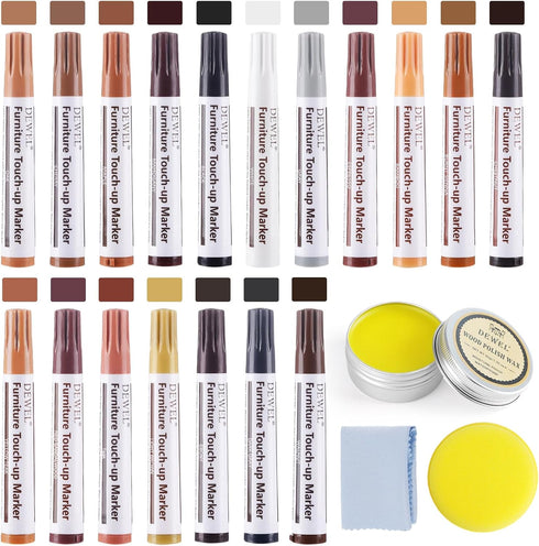Furniture Markers Touch Up, 18 Colors Wood Markers Repair Kit with Wood Polish Wax for Scratches