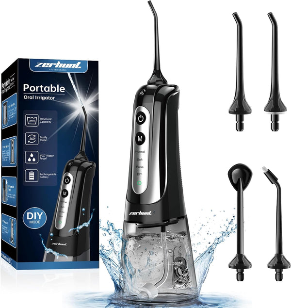 Water Dental Flosser Pick for Teeth: 4 Modes, Cordless Portable, Rechargeable 300ML IPX7 Waterproof Oral Irrigator