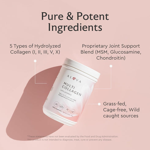 Alaya Multi Collagen Powder - Type I, II, III, V, X Hydrolyzed Collagen Peptides Protein Powder, Unflavored, 40 Servings