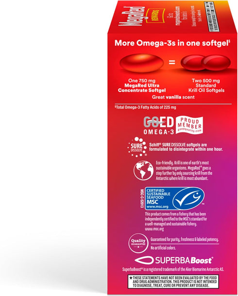 MegaRed Antarctic Krill Oil 750mg, Omega 3 Fatty Acid Supplement, Ultra Concentrate EPA & DHA Softgels, Antioxidant