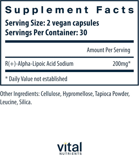Vital Nutrients R-Lipoic Acid, Active Alpha-Lipoic Acid Antioxidant Supplement for Healthy Metabolism, 60 Capsules