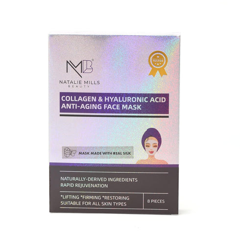 Natalie Mills Collagen & Hyaluronic Acid Anti-Aging SILK Face Mask, 8pcs
