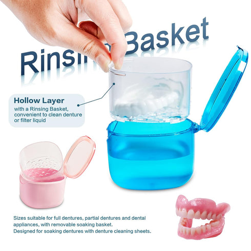 Denture Bath Case, No-Leak Retainer Cleaning Box for Mouth Guard, Night Guard, and Retainer (Pink)
