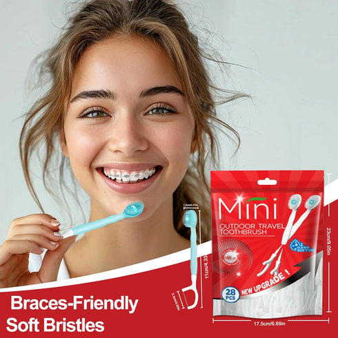 KUGUAN 28 Packs Mini Brushes-Disposable Toothbrushes with Toothpaste+Tongue Scraper+Floss+Toothpick Individually