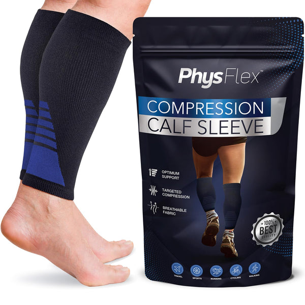 Calf Compression Sleeves for Men and Women - (1 Pair) Footless Support Socks for Varicose Vein, Nursing, Pregnancy,
