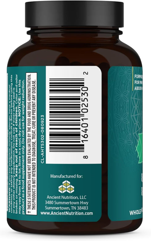 Thyroid Support Supplement with Ashwaghanda by Ancient Nutrition, Thyroid Capsules, Promotes Restful Sleep and Reduced Stress, Gluten Free, Paleo and Keto Friendly, 60ct