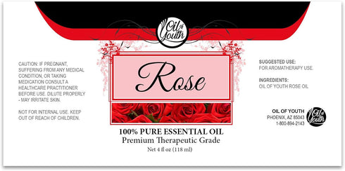 Oil of Youth Rose Essential Oil - 4 fl oz Therapeutic Grade for Aromatherapy, Diffuser, Skin, Hair, Candle Making