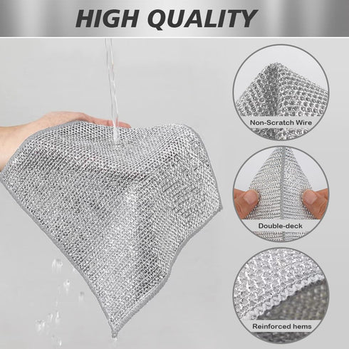 SINLAND Multipurpose Wire Dishwashing Rags, Non-Scratch Cleaning Cloths, Double-Sided Mesh, 10 Pack