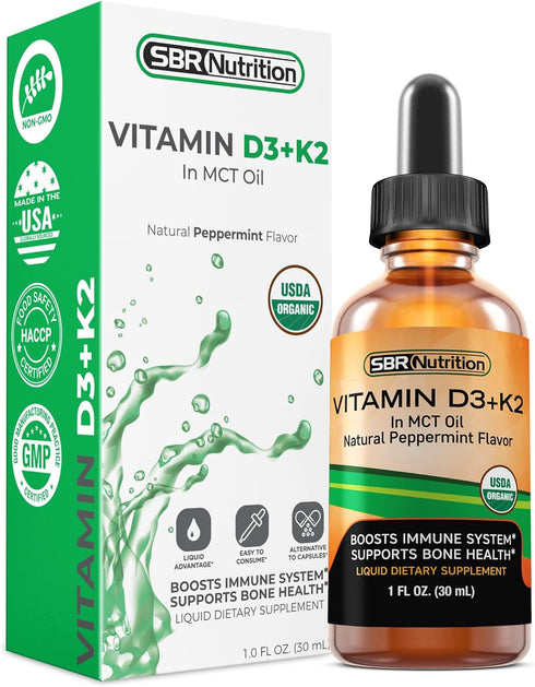 MAX Absorption Vitamin D3 + K2 (MK-7) Liquid Drops - Peppermint Flavor, Supports Strong Bones and Healthy Heart