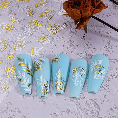 8 Sheets Gold Nail Stickers, Flower Nail Decals, 3D Self-Adhesive Leaf Nail Art Supplies for Women