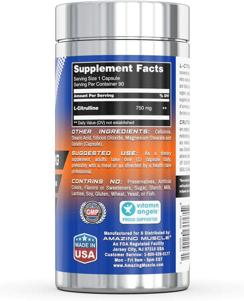L-Citrulline - 750 Mg, 90 Capsules - Supports Protein Metabolism and Muscular Detoxification - Promotes Athletic