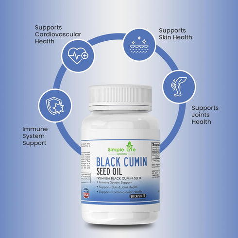Organic Black Cumin Seed Capsules - Support Cardiovascular and Respiratory System - Cold Pressed Nigella Contains Thymoquinone Powerful Antioxidant - Non GMO - 60 Caps