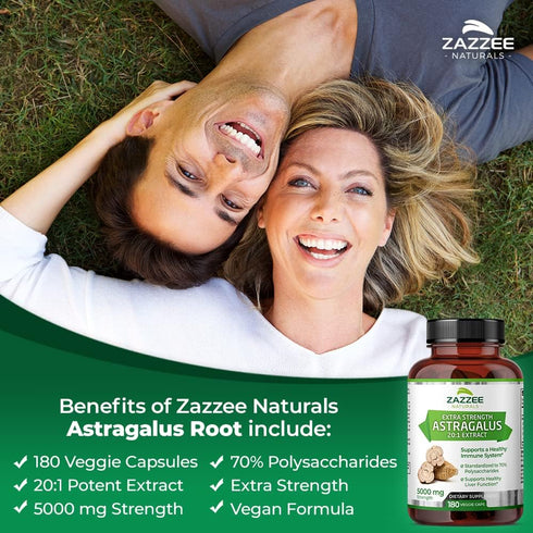 Zazzee Extra Strength Astragalus Root 20:1 Extract, 5000 mg Strength, 180 Vegan Capsules, 6 Month Supply