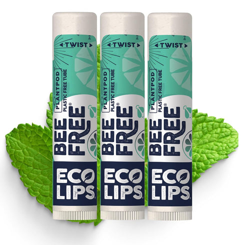 Vegan Lip Balm Sweet Mint by Eco Lips, 3 Pack Natural Bee Free with Candelilla Wax, Organic Cocoa Butter