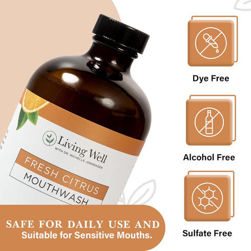 Living Well with Dr. Michelle Fresh Citrus Remineralizing Mouthwash | Hydroxyapatite & Colloidal Silver Formula |