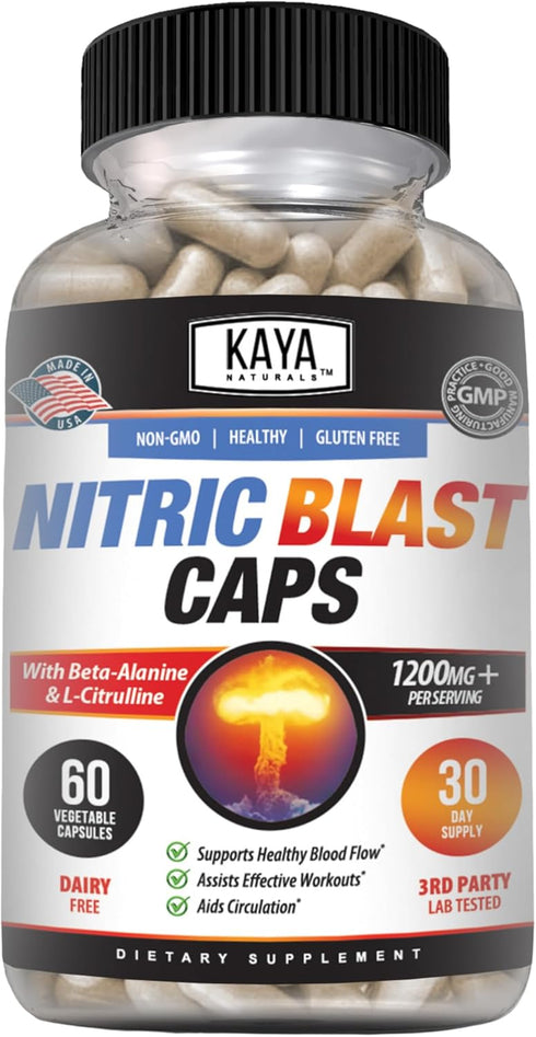 Kaya Naturals Nitric Blast, 60 Capsules - Potent All-Natural Herbal Supplement for Pre-Workout Energy