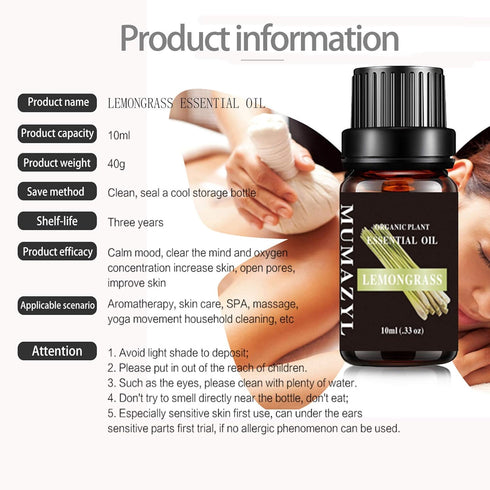 Lemongrass Essential Oil Set, 2 Pack x10ml, Refills Air Freshener, Essential Oils for Diffuser