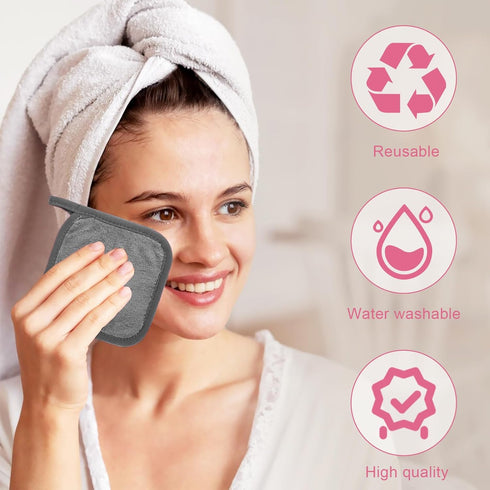 Makeup Remover Cloth, 12 Pack, Ultra Soft Reusable Microfiber Towels for All Skin Types, Grey