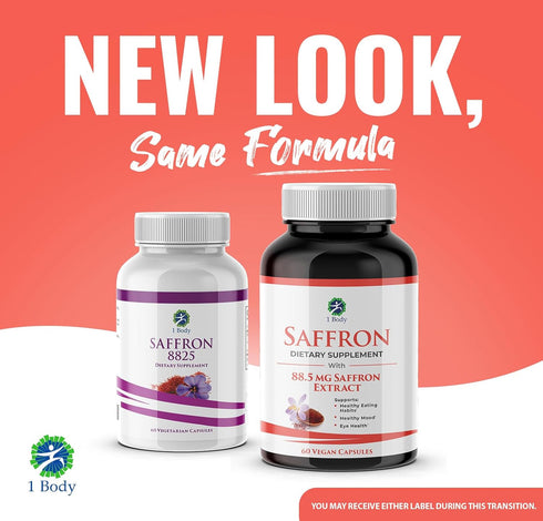 1 Body Saffron Extract 8825, Antioxidant & Mood Support, 88.5 mg Pure Safranal per Vegetarian Capsule
