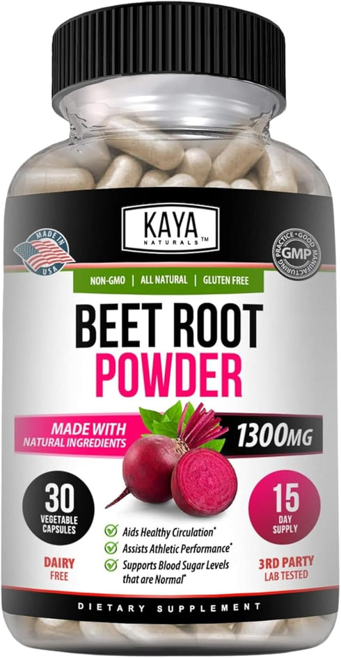 Kaya Naturals Premium Organic Beet Root Powder - 30 Count for Healthy Circulation and Nitric Oxide Flow
