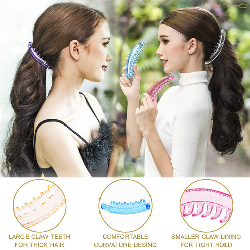 RC ROCHE ORNAMENT 6 Pcs Womens Premium Hair Plastic Banana Clip, Large Transparent Multicolor, Strong Hold Accessory