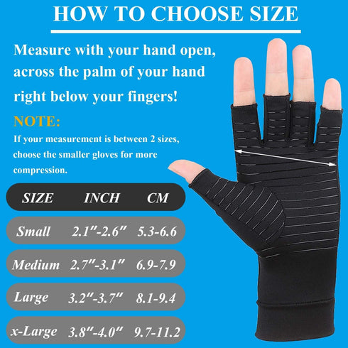 2 Pairs Copper Arthritis Gloves for Women, Compression Fingerless Hand Gloves for Pain Relief, Small