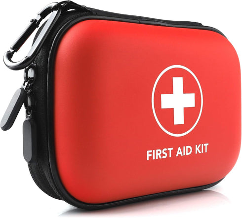 Mini First Aid Kit, 100 Pieces Water-Resistant Hard Shell Small Case for Travel, Outdoor, Home, Office, Camping, Hiking