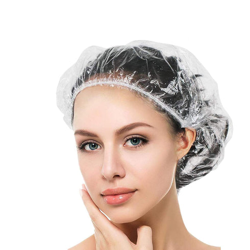 Years calm 50PS Disposable Shower Caps, Plastic Clear Hair Caps for Dyeing Assistance, Portable Travel Size