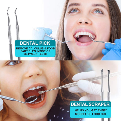 6-Pack Dental Tools, Stainless Steel Teeth Cleaning Kit for Dentist, Personal, Pets - Tartar & Plaque Removal