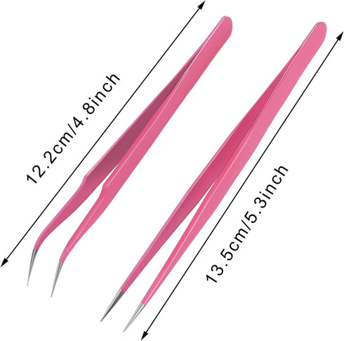 Hotop 2 Pieces Straight and Curved Tip Tweezers, Stainless Steel Eyelash Extension Application Tools