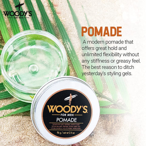 Woody's Hair Clay Pomade for Men - Strong Hold, Matte Finish, Medium Hold, Water-Soluble Styling Gel, 3.4 oz