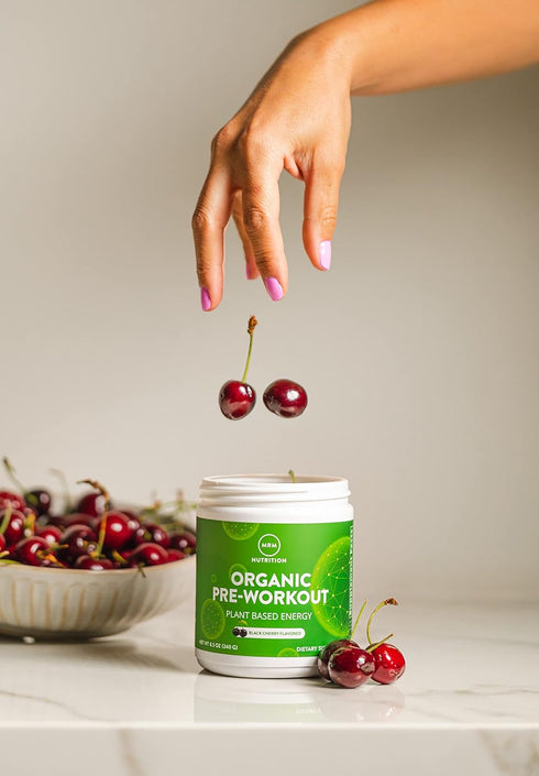 MRM Nutrition Organic Pre-Workout Powder | Black Cherry Flavored | Superfoods + 150mg Natural Caffeine