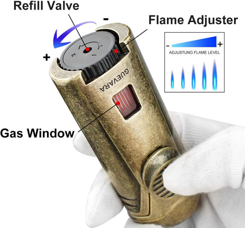 Lighter Torch with Rest Stand, Windproof Single Butane Refillable Scorch Lighters, Gold