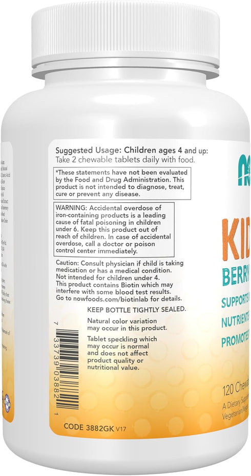 NOW Supplements Kid Vits Berry Blast, Sweetened with Xylitol, 120 Chewables