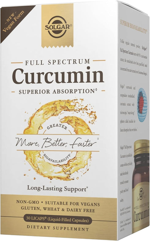 Solgar Full Spectrum Curcumin Liquid Extract Softgels - 30 Count - Non-GMO, Gluten-Free, Dairy-Free, Soy-Free - Faster