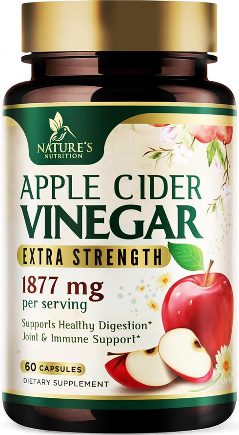 Apple Cider Vinegar Capsules 1877mg - Extra Strength Detox & Cleanse with Vitamin D & Zinc - Premium Vegetarian