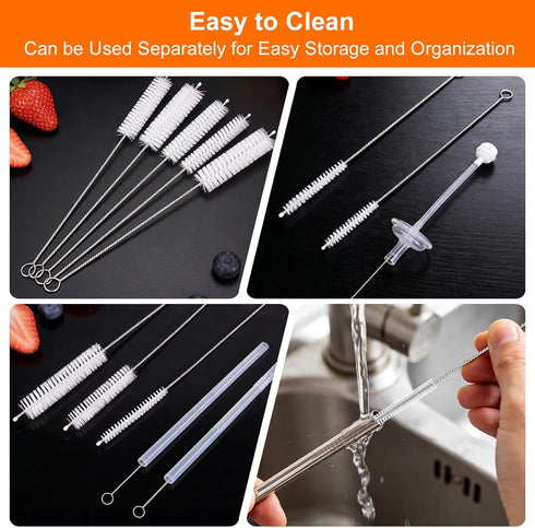 Tokyzexi 8 Inch Set, 10 Pack Extra Long Straw Cleaner Brush Reusable Straw Cleaning Brushes for Tumbler, Metal