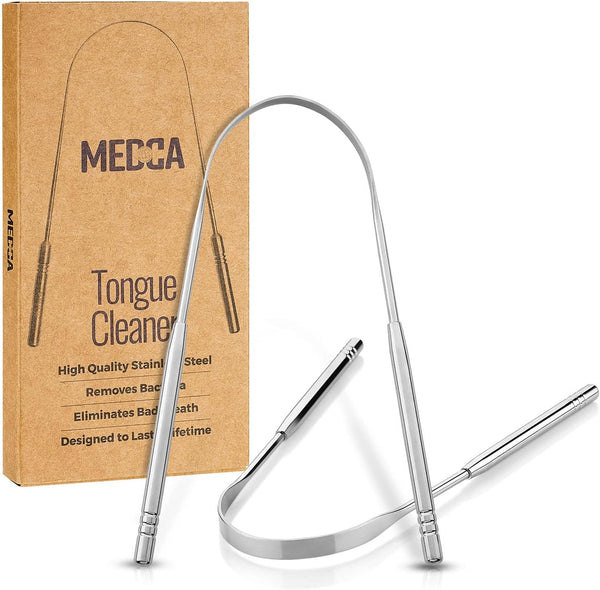 Pack of 2 Stainless Steel Tongue Scrapers, Essential Dental Hygiene Kit for Bad Breath & Bacteria Removal