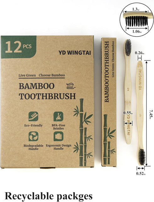 YD WINGTAI 12pack Biodegradable Bamboo Toothbrushes Non Plastic Toothbrush Natural Wooden Travel Size Organic Charcoal