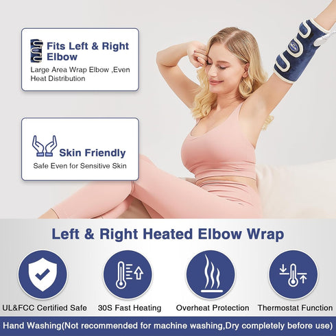 Elbow Heating Pad for Pain Relief - Electric Wrap for Arthritis, Tendonitis & Tennis Elbow - Adjustable 86?-158?, Auto